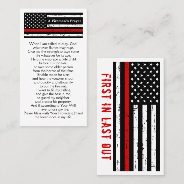 Firefighter Thin Red Line Bulk Fireman's Prayer  Business Card (Front/Back)