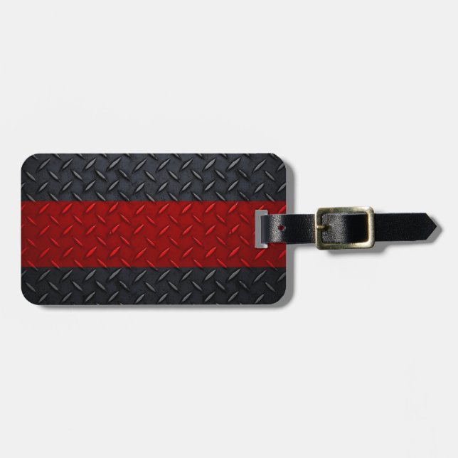 Firefighter Thin Red Line Diamond Plate Luggage Tag (Front Horizontal)