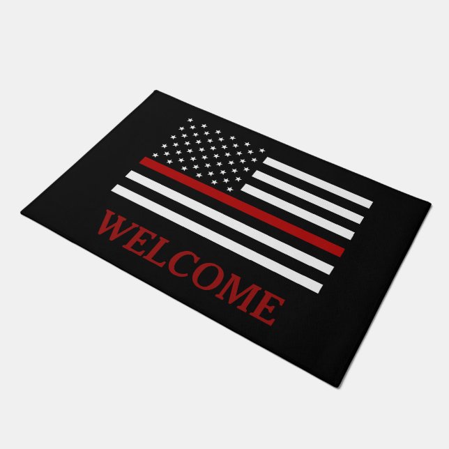 Firefighter Thin Red Line Doormat (Angled)