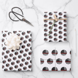 Firefighter Thin Red Line Fire Rescue America Flag Wrapping Paper Sheet