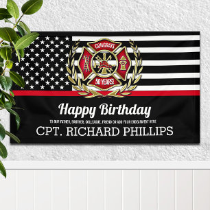 Firefighter Thin Red Line Flag Birthday Party Banner