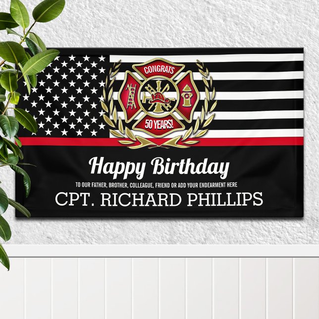 Firefighter Thin Red Line Flag Birthday Party Banner (Creator Uploaded)