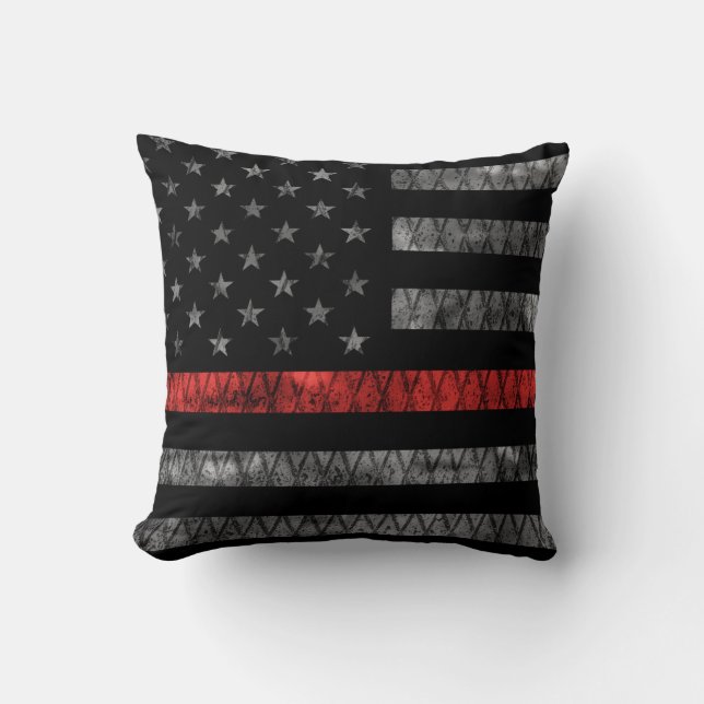 Firefighter Thin Red Line Flag Cushion (Front)