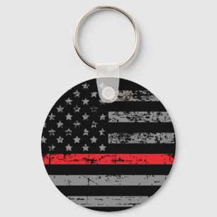 Firefighter Thin Red Line Flag Fireman Key Ring