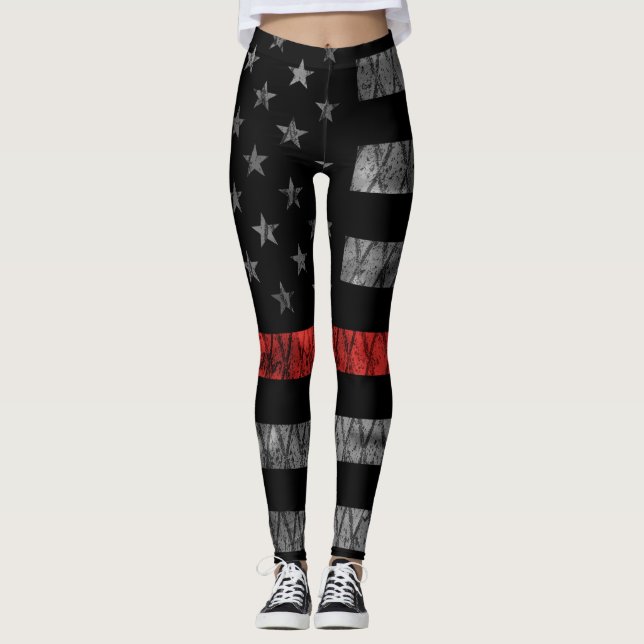 Firefighter Thin Red Line Flag Leggings (Front)