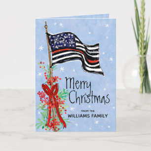 Firefighter Thin Red Line Flag Merry Christmas Holiday Card
