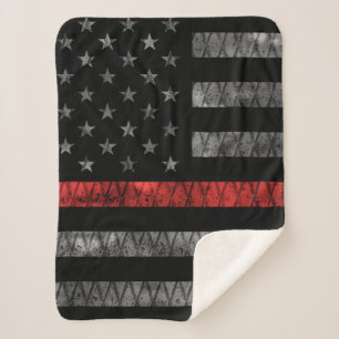 Firefighter Thin Red Line Flag Sherpa Blanket