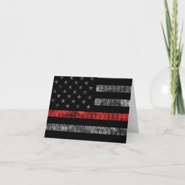 Firefighter Thin Red Line Flag Thank You Card (Front)