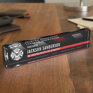 Firefighter Thin Red Line Logo Fire Department Nameplate