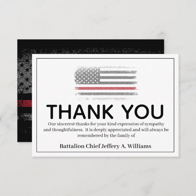FireFighter Thin Red Line Thank You Bereavement (Front/Back)