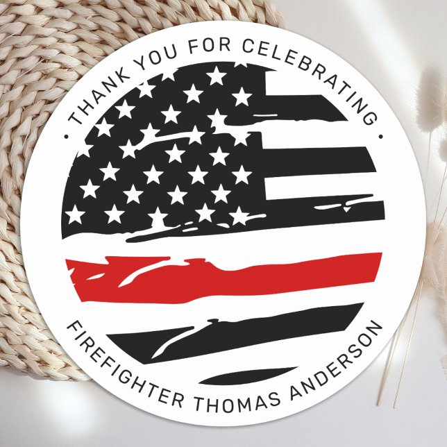 Firefighter Thin Red Line Thank You Party  Classic Round Sticker (Creator Uploaded)