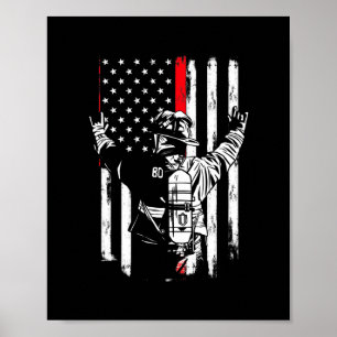 Firefighter Thin Red Line US American Flag Poster
