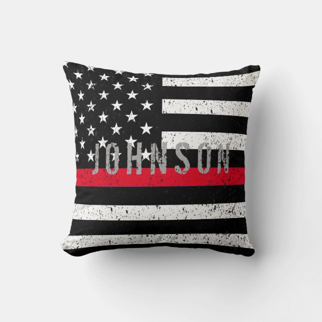 Firefighter Thin Red Line with name Cushion (Front)