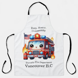 Firefighter truck answers emergency calls apron