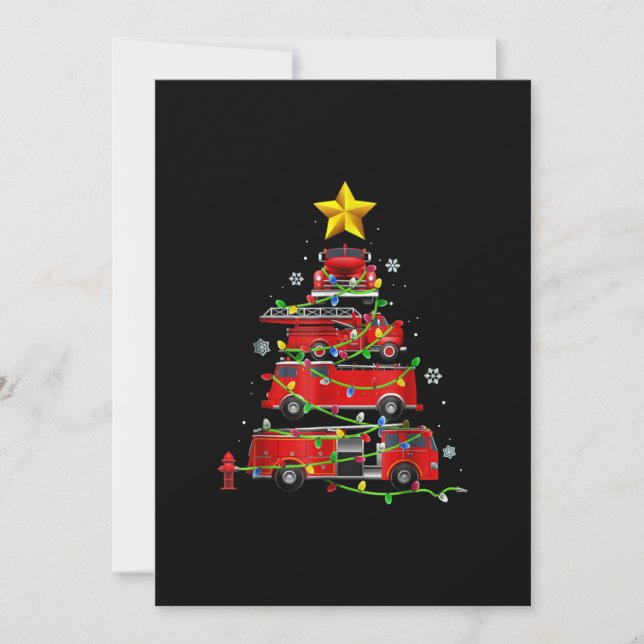 Firefighter Truck Christmas Tree Men Women Holiday Card (Front)