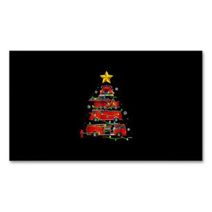 Firefighter Truck Christmas Tree Men Women Magnetic Business Card