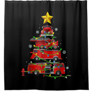 Firefighter Truck Christmas Tree Men Women Shower Curtain