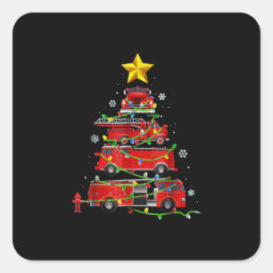 Firefighter Truck Christmas Tree Men Women Square Sticker