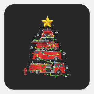 Firefighter Truck Christmas Tree Men Women Square Sticker