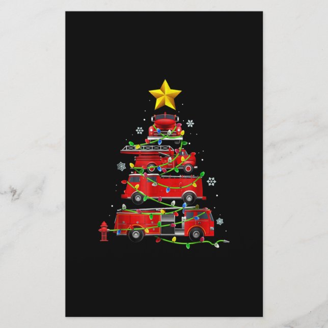 Firefighter Truck Christmas Tree Men Women Stationery (Front)