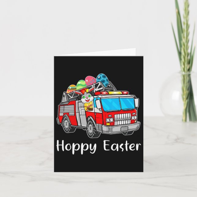 Firefighter Truck Easter Day Bunny Eggs Happy East Card (Front)
