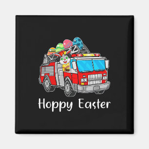 Firefighter Truck Easter Day Bunny Eggs Happy East Magnet