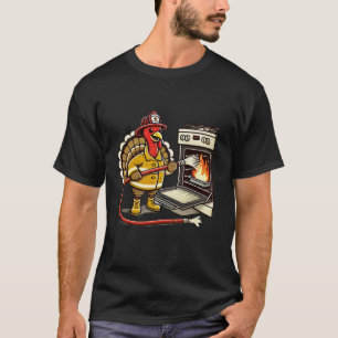 Firefighter Turkey Funny Thanksgiving Animal Oven  T-Shirt