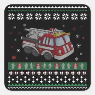 Firefighter Ugly Christmas Sweater Thin Red Line Square Sticker