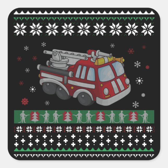 Firefighter Ugly Christmas Sweater Thin Red Line Square Sticker (Front)