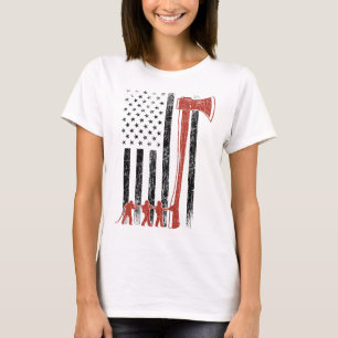 Firefighter USA Flag Firemen Fire Truck T-Shirt