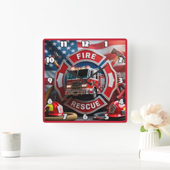 Firefighter Valour American Flag  Square Wall Clock (Home)