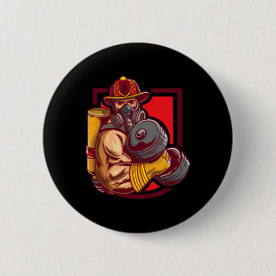 Firefighter Weightlifting As Bodybuilder Workout 6 Cm Round Badge