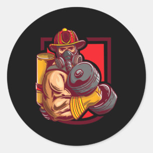 Firefighter Weightlifting As Bodybuilder Workout Classic Round Sticker