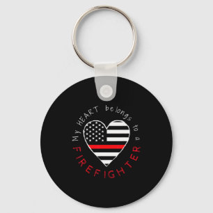 Firefighter Wife Girlfriend - Thin Red Line Heart Key Ring