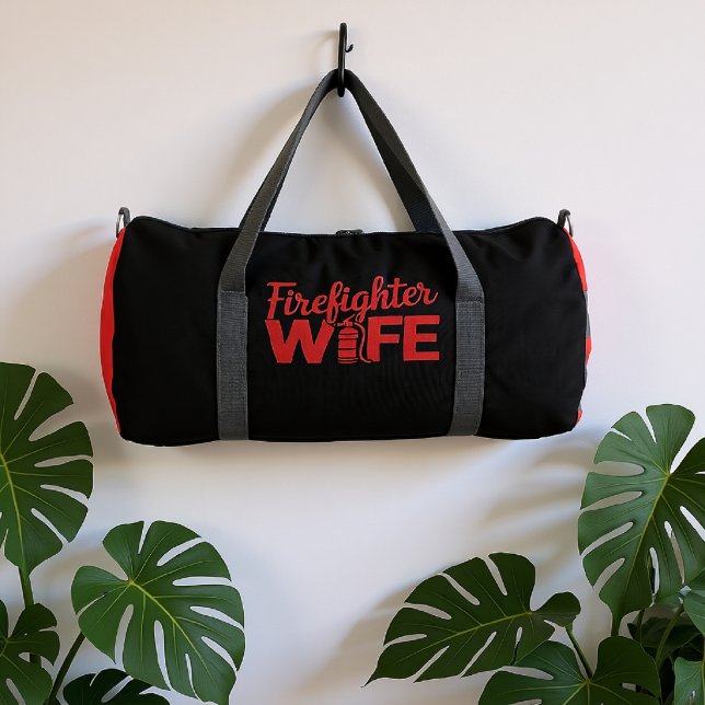 Firefighter Wife Red Text  Duffle Bag (Creator Uploaded)