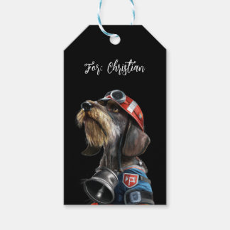 Firefighter Wire-Hair Dachshund Dog Text Gift Tags