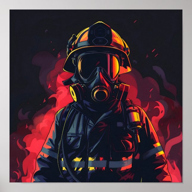 Firefighter with Dark Background Poster (Front)