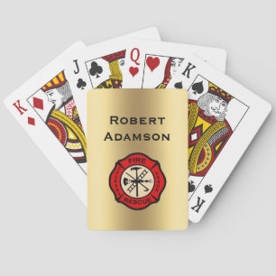 Firefighter with emblem and Personalise name Playing Cards