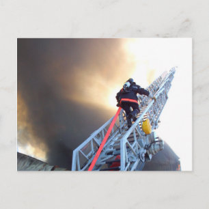 Firefighters Climbing Ladder Postcard