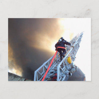 Firefighters Climbing Ladder Postcard
