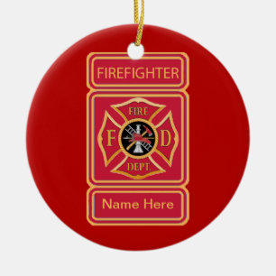 Firefighter's Custom Maltese Cross Logo Ceramic Tree Decoration