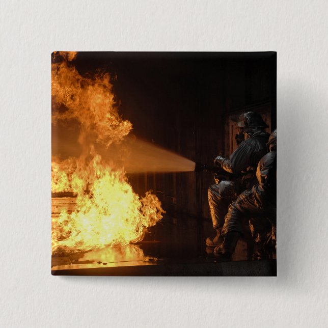 Firefighters extinguish a simulated battery fir 15 cm square badge (Front)