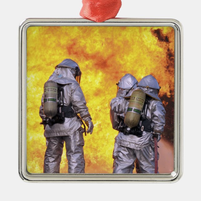 Firefighters extinguish an aircraft fire metal tree decoration (Front)