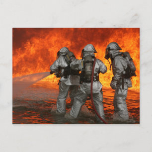 Firefighters fighting a fire postcard