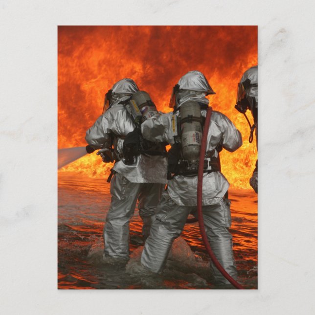 Firefighters fighting a fire postcard (Front)