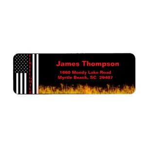 Firefighters Flames Flag  Return Address  Label