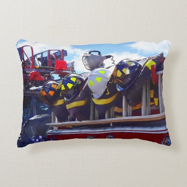 Firefighters - Helmet on Fire Truck Decorative Cushion (Front)