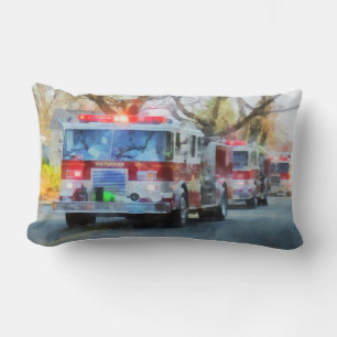 Firefighters - Line of Fire Engines in Parade Lumbar Cushion