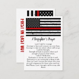 Firefighter's Prayer Bulk Thin Red Line Fireman Business Card