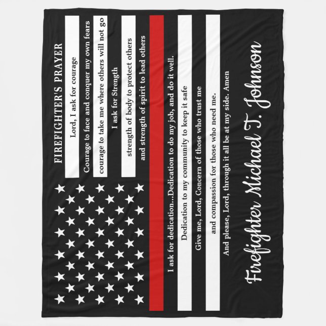 Firefighter's Prayer Personalised Thin Red Line Fleece Blanket (Front)